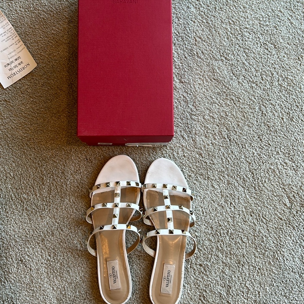 White gold studs Valentino sandals. Size 10. Worn but good condition